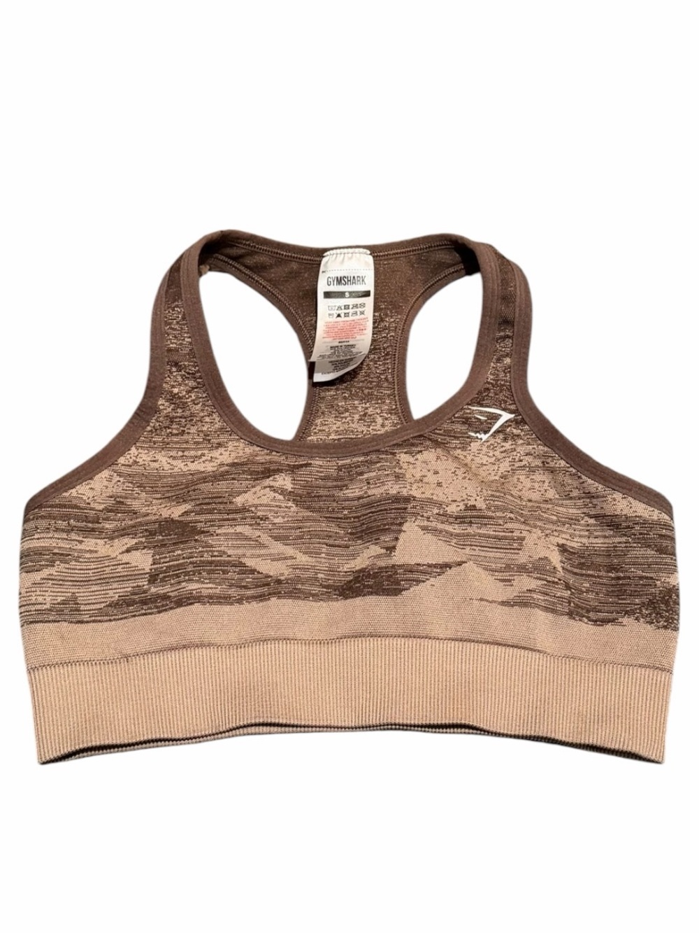 Gymshark Seamless Camo Racerback Sports Bra in Brown and Tan